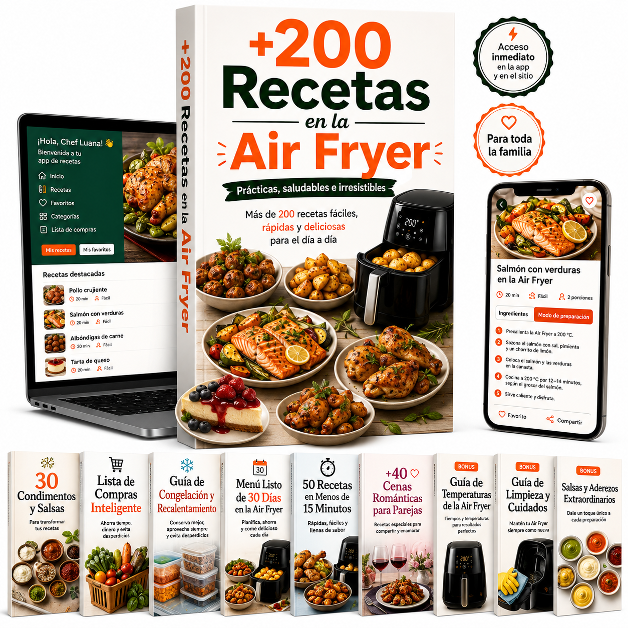 +200 Recetas en la Air Fryer + 6 bonos exclusivos